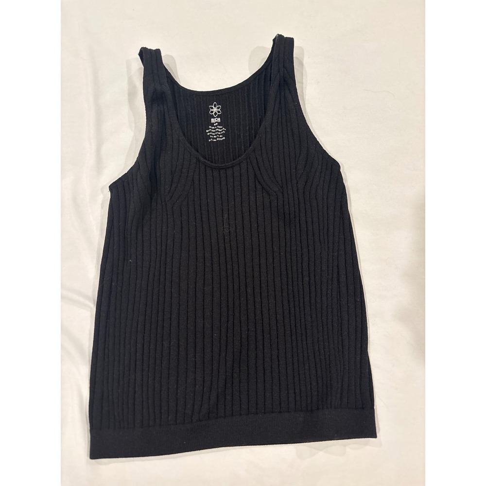 Aura Womens Ribbed Tank Top Black Scoop Neck Stretch Seamless SCT1590 SM